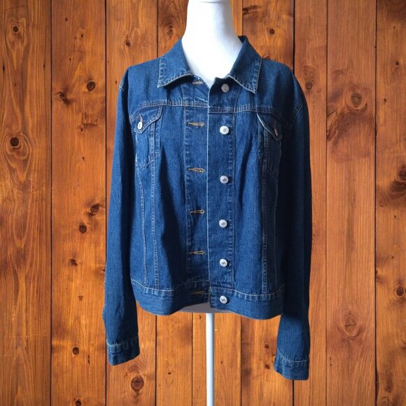 Lands' End Women's XL Button Front Classic Blue Denim Jean Jacket Pockets - Picture 2 of 7